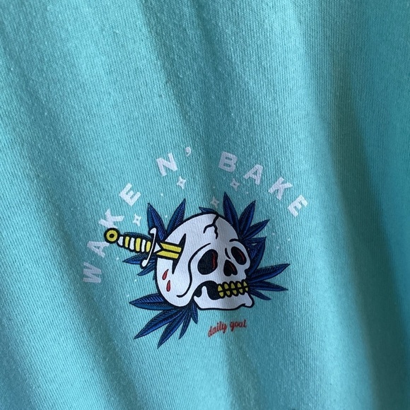 Cactus & Skull Teal Wake N' Bake Short Sleeve T Shirt Size XL - Picture 3 of 4